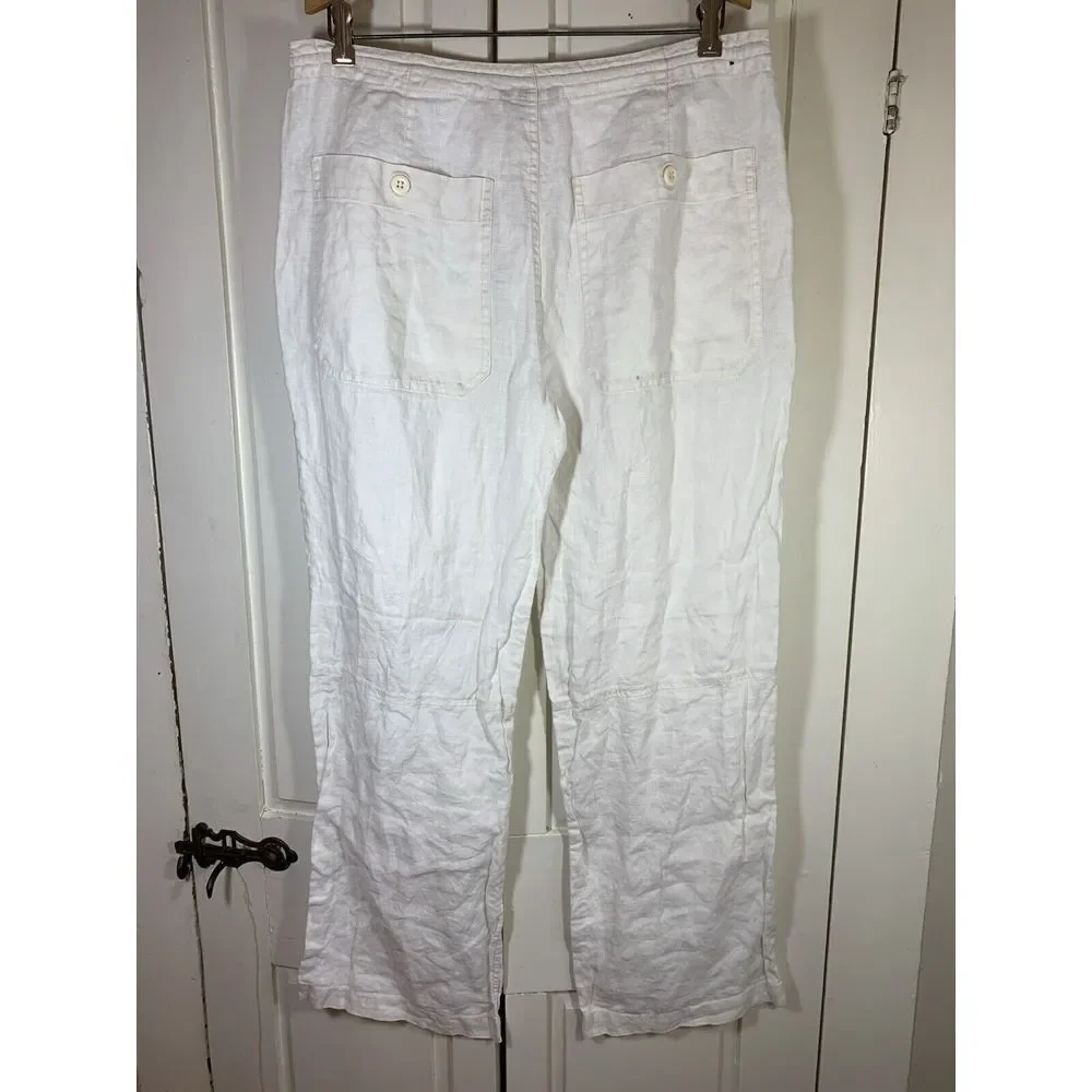 H&M‎ LOGG White Linen Blend Pants Women 33x29 Beachy Wedding Bride Resort Cruise